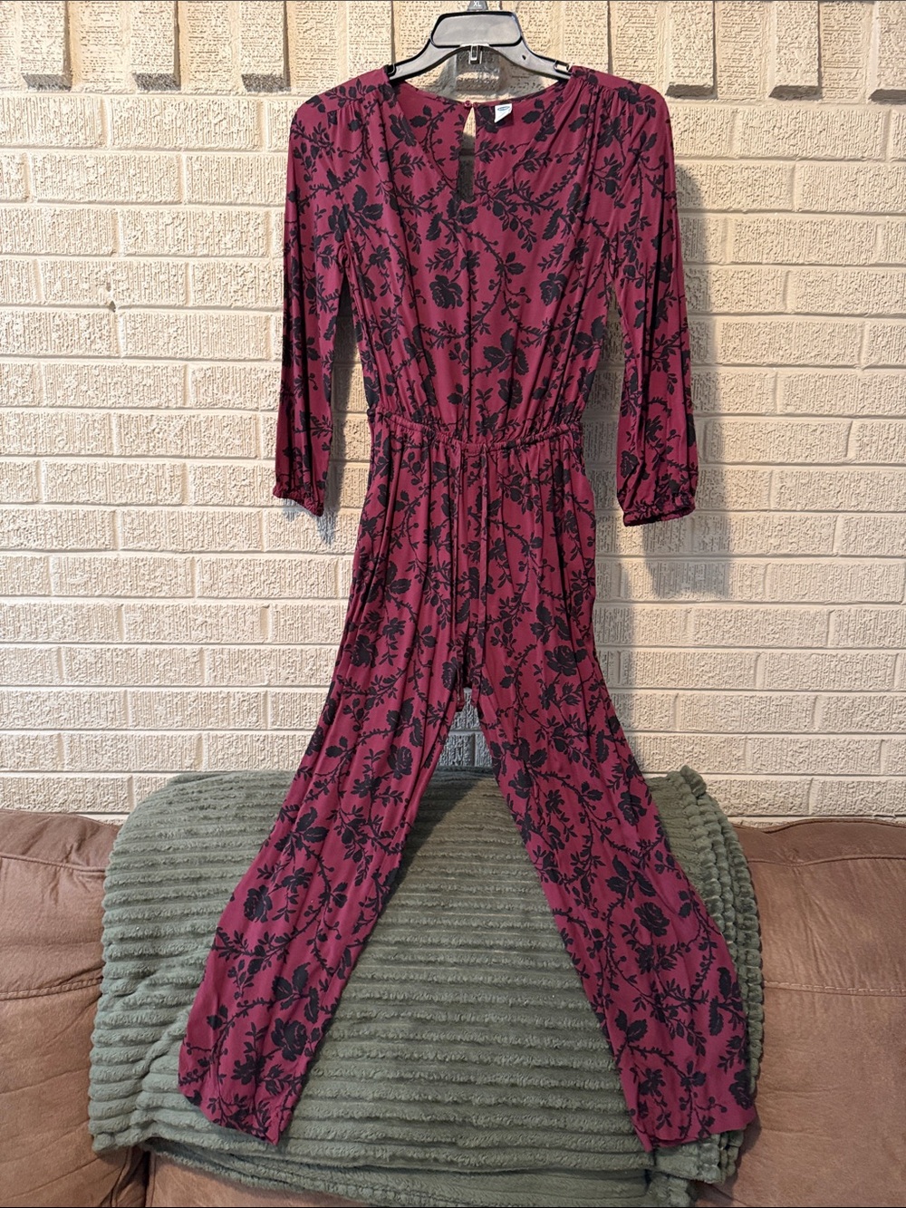 Old Navy Plum Jumpsuit with Black Floral Print